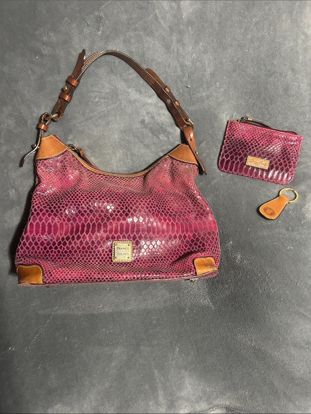 Dooney & Bourke Erica Burgundy Python-Embossed Leather Shoulder Bag